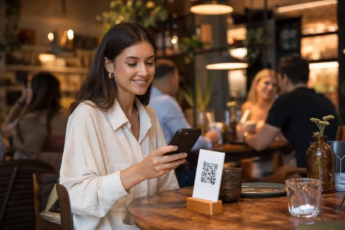 Гость в ресторане заказывает меню через QR-код